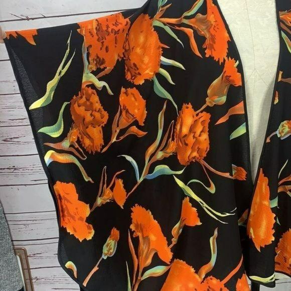 Do Everything In Love‎ Woman's Black Floral Kimono Top Blouse Hawaiian Orange - Picture 4 of 7